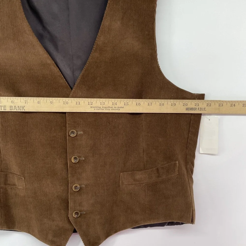Allen Edmonds Vest‎ Men 44R Corduroy Brown Lined Waistcoat Cowboy Western Casual